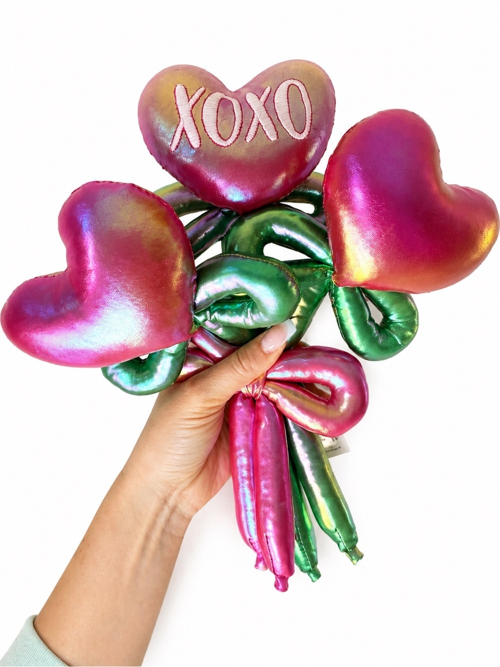 🧸 2/$45 🌹 WAY TO CELEBRATE NWT Iridescent Pink Heart XOXO Love Bouquet 10” Tall